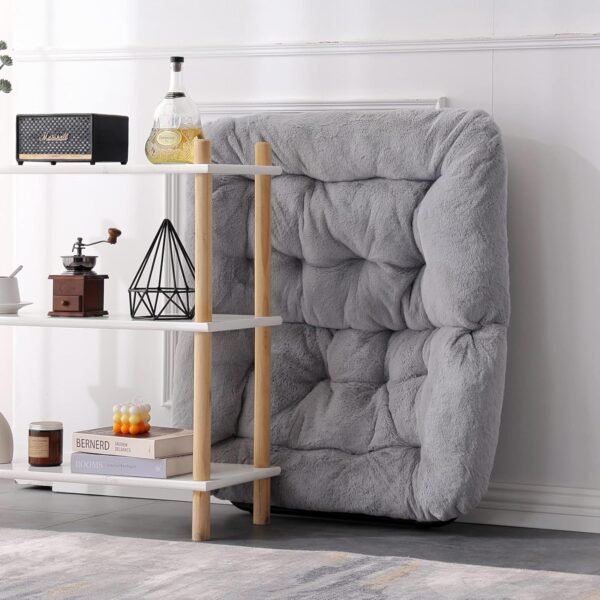 Comfy Saucer Chair, Soft Faux Fur Oversized Folding Accent Chair, Flexible Lounge Lazy Chair for Adults Kids, Metal Frame Moon Chair for Dorm Room, Bedroom, Living Room - Image 6