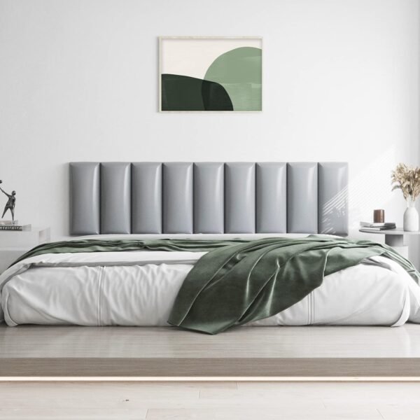Tbfit Upholstered Wall Mounted Headboard for King Size Bed, Soundproof Peel and Stick Headboards, Tufted Floating Dorm Bed Headboard, Pack of 12 Panels Sized 10” x 24”, Leather Grey - Image 5