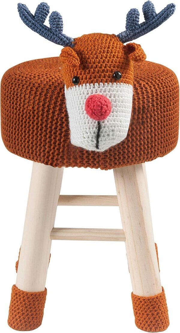 AC Pacific Woodland Deer Stool for Kids, Animal Themed Wooden Ottoman Chair with Soft Plush Fabric, Sturdy Pine Wood Legs, Ideal for Playrooms, Nurseries or Living Rooms, Brown - Image 4