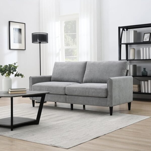 72.8'' Upholstered Modern Sofa, 3 Seater Comfy Couch for Bedroom and Living Room, Designed for Small Spaces, Apartment, Bedroom, Dorm, Office, Easy Assembly (Brushed Fabric, Light Grey) - Image 6