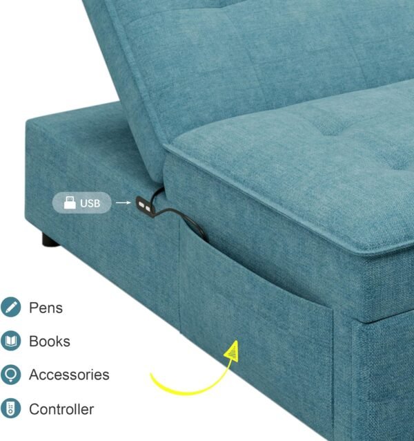 Convertible Sofa Chair Bed, 4-in-1 Armless Sleeper Folding Ottoman Sofa Bed with Adjustable Backrest, Pocket and USB Port for Small Room Apartment,Living Room,Bedroom (Teal) - Image 5