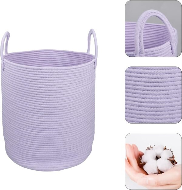 Rope Laundry Basket Hamper for Clothes Woven Storage Basket for Living Room Bedroom Boho Tall Rope Baskets for Blanket Toys Pillow Towels Baby Nursery Hamper Bin Large purple or lavender - Image 2