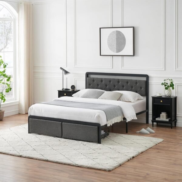 IDEALHOUSE Black Nightstand Bedroom Nightstand with Drawer and Storage Shelf, Modern End Table Side Table for Bedroom Living Room College Dorm - Image 2