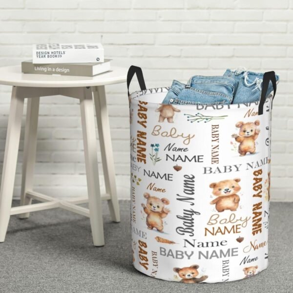 Custom Bear Baby Hamper for Nursery Name Personalized Kids Laundry Basket Baby Room Decor Clothes Hamper Box for Boys Girls Laundry Hamper Collapsible Storage Basket with Handles - Image 6