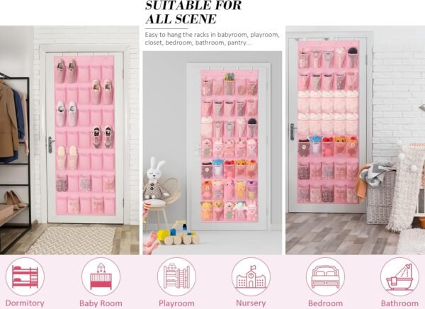 Over The Door Shoe Organizers Pink with 35 Mesh Pockets Baby Organizer Storage Hanging Shoe Organizer Shoe Holder Rack For Toddler Girl Room Baby Room Craft Room Bedroom Pantry Bathroom Closet - Image 5