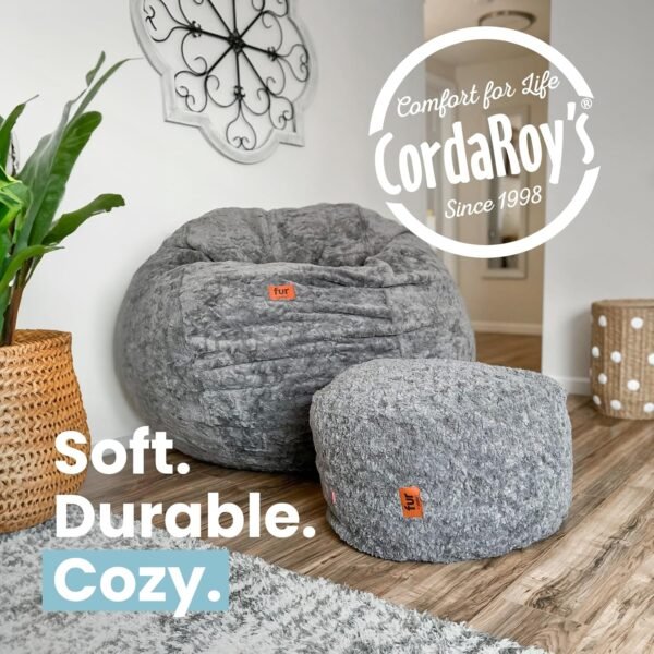 CordaRoy's Faux Fur Bean Bag Cover (Bean Bag Sold Separately) - Cover for Convertible Bean Bag Chair & Bed - Machine-Washable Faux Fur Fabric - for Basement, Living Room - Full Size - Grey - Image 6