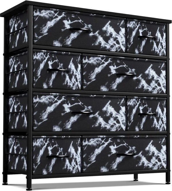 Sorbus Dresser for Bedroom with 8 Drawers - Tall Chest Storage Tower Unit, for Closet, Hallway, Nursery, Entryway Organization - Steel Frame, Wood Top (Marble Black – Black Frame)