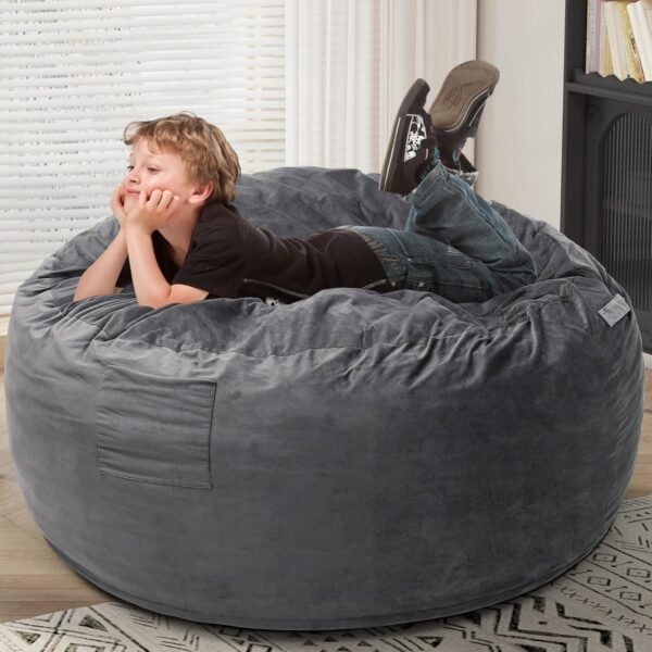Kromax 3.5 Foot Memory Foam Bean Bag Chair, for Adults, Teens, Kids, Washable Comfy Velvet Suede Cover, Ideal for Dorm, Bedroom, Living Room, Dark Gray - Image 7