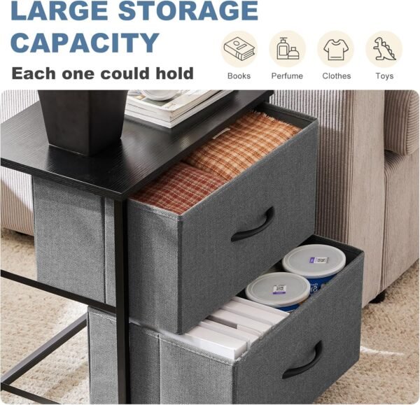 DUMOS Nightstand Small Dresser with 2 Fabric Drawers Side Bedroom End Table Kids Bedside Storage Furniture for 20 inch Tall Night Stand for Closet, Entryway, College Dorm, Grey - Image 4