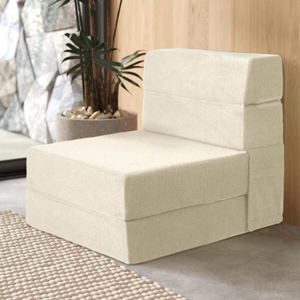 Folding Sofa Bed, Foldable Memory Foam Couch Floor Mattress Futon, Convertible Floor Sleeper Chair with Back Support for Living Room, Bedroom, Guest Room, Lambswool, Beige, Single - Image 8