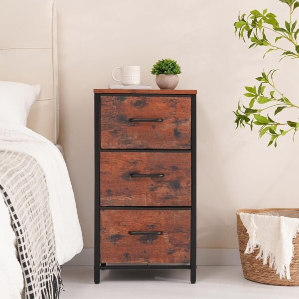 Yoobure Nightstand with 3 Fabric Drawers, Storage Drawers Small Dresser for Bedroom, Night Stands Bedside Tables Closet Drawers Dressers & Chests Organizer Unit Fabric Dresser for Hallway College Dorm - Image 6