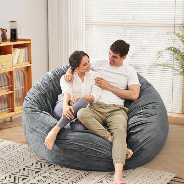 Bean Bag Chairs for Adults - Giant Bean Bag Chair Convertible Bean Bag Bed - Beanbag Chair with Removable Cover/Bean Bag Couch Sofa - Foam Filler Furniture in Bedroom Dorm Room - 5Ft Grey - Image 2