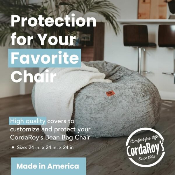 CordaRoy's Faux Fur Bean Bag Cover (Bean Bag Sold Separately) - Cover for Convertible Bean Bag Chair & Bed - Machine-Washable Faux Fur Fabric - for Basement, Living Room - Full Size - Grey - Image 2