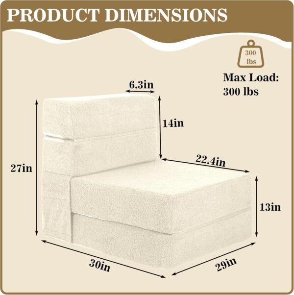 Folding Sofa Bed, Foldable Memory Foam Couch Floor Mattress Futon, Convertible Floor Sleeper Chair with Back Support for Living Room, Bedroom, Guest Room, Lambswool, Beige, Single - Image 3