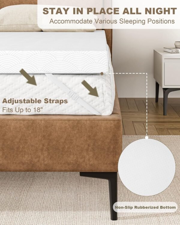 Zenzy 2" Twin Extra Long Firm Memory Foam Mattress Topper, [Removable] [Washable] Cover and [Adjustable] Straps, CertiPUR-US Certified Firm Mattress Topper Twin XL for College Dorm- Beige - Image 5