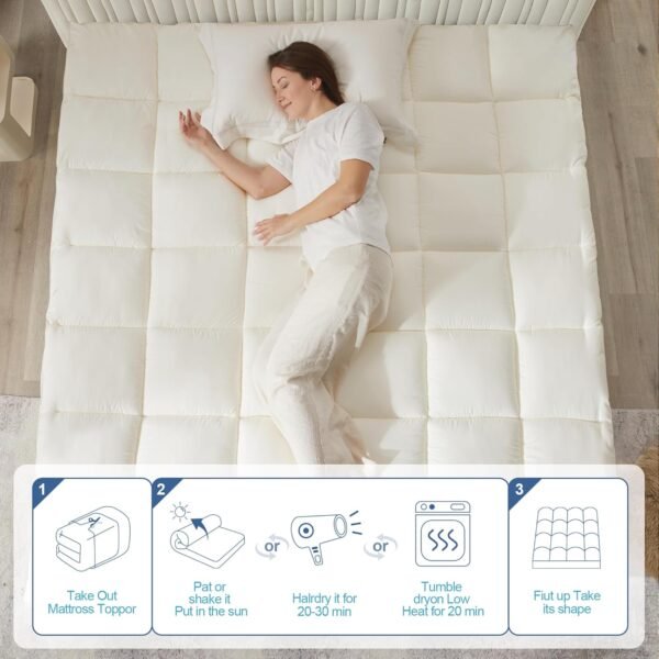TwinXL Mattress Topper Pillow Top Mattress Cover Quilted Fitted Mattress Protector, Mattress Pad with 8"-21" Deep Pocket, 7D Snow Down Alternative Fill, Beige - Image 6