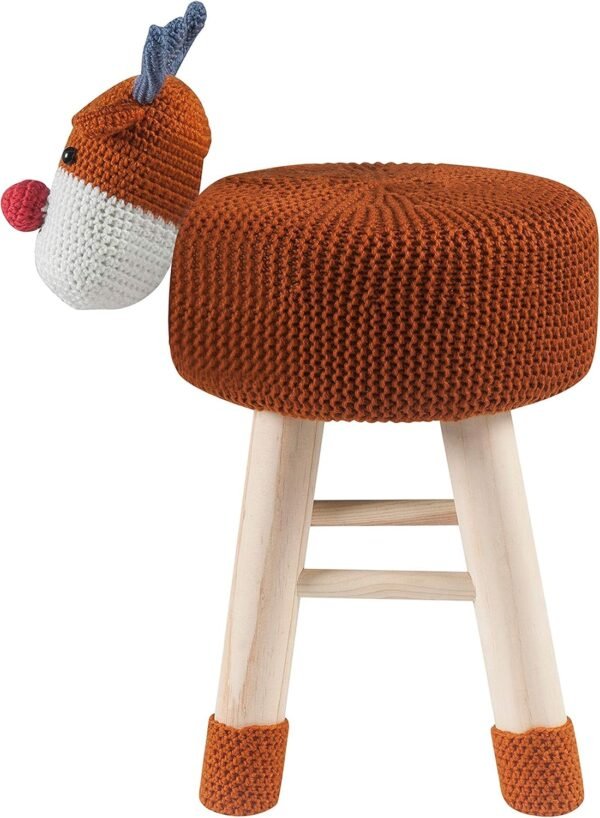 AC Pacific Woodland Deer Stool for Kids, Animal Themed Wooden Ottoman Chair with Soft Plush Fabric, Sturdy Pine Wood Legs, Ideal for Playrooms, Nurseries or Living Rooms, Brown - Image 5