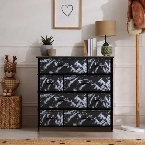 Sorbus Dresser for Bedroom with 8 Drawers - Tall Chest Storage Tower Unit, for Closet, Hallway, Nursery, Entryway Organization - Steel Frame, Wood Top (Marble Black – Black Frame) - Image 6