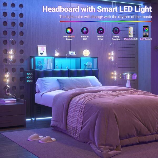 Unikito Upholstered Twin Headboard with Hidden Drawer Storage, Headboards for Twin Size with Power Outlet and LED Light, Twin Size Headboard Only, Sturdy and Stable Headboard for Collage Dorm, Black - Image 3