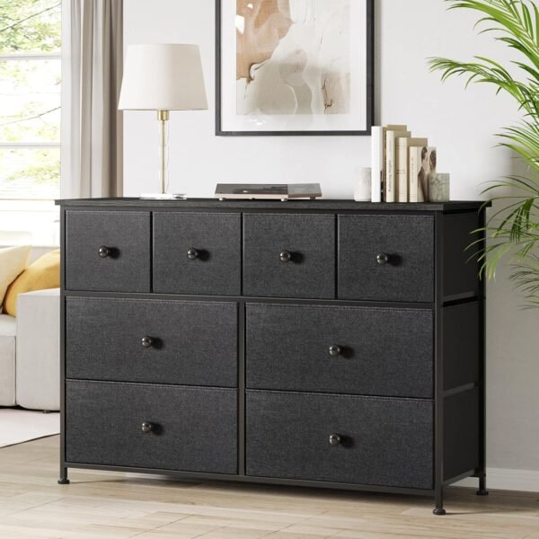 REAHOME Dresser TV Stand for Bedroom with 8 Fabric Drawers, Black Long Dresser Chest of Drawers Large Capacity Steel Frame Wooden Top Living Room Entryway Office (Black Gray) YLZ8B5 - Image 4