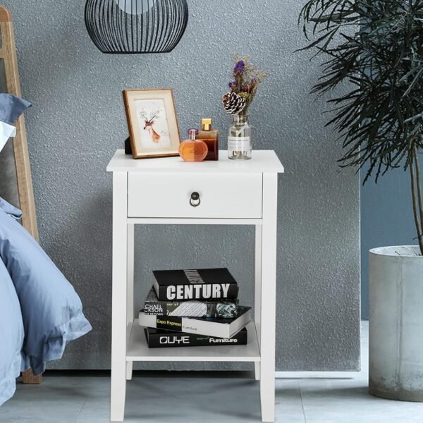 Nightstand, End Table with Drawers, Bed Side Table/Night Stand for Bedroom, Small Spaces, College Dorm, Kids’ Room, Living Room, Wood, 18W x 14D x 28H (White - D) - Image 2