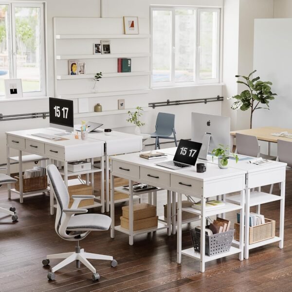 CubiCubi 47 Inch Computer Desk with 3 Drawers and Storage Shelves, Small Home Office Desk, Study Writing Gaming Table, Small Desk for Bedroom, White - Image 9