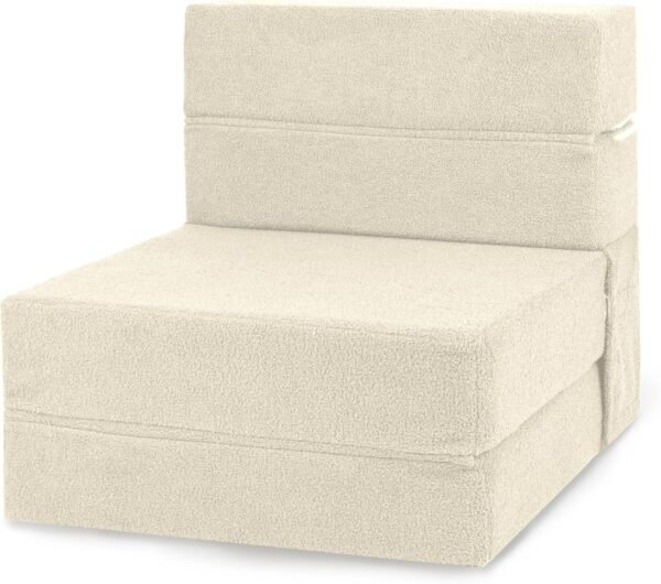 Folding Sofa Bed, Foldable Memory Foam Couch Floor Mattress Futon, Convertible Floor Sleeper Chair with Back Support for Living Room, Bedroom, Guest Room, Lambswool, Beige, Single