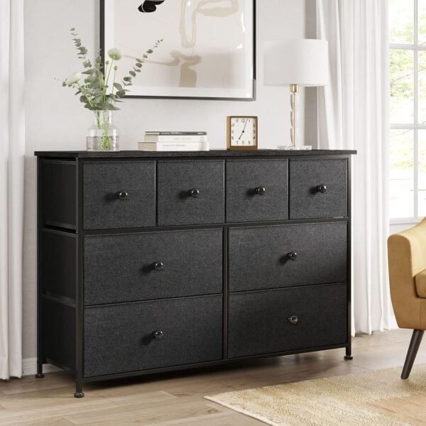 REAHOME Dresser TV Stand for Bedroom with 8 Fabric Drawers, Black Long Dresser Chest of Drawers Large Capacity Steel Frame Wooden Top Living Room Entryway Office (Black Gray) YLZ8B5 - Image 2