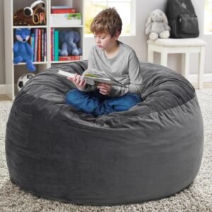 Kromax 3.5 Foot Memory Foam Bean Bag Chair, for Adults, Teens, Kids, Washable Comfy Velvet Suede Cover, Ideal for Dorm, Bedroom, Living Room, Dark Gray