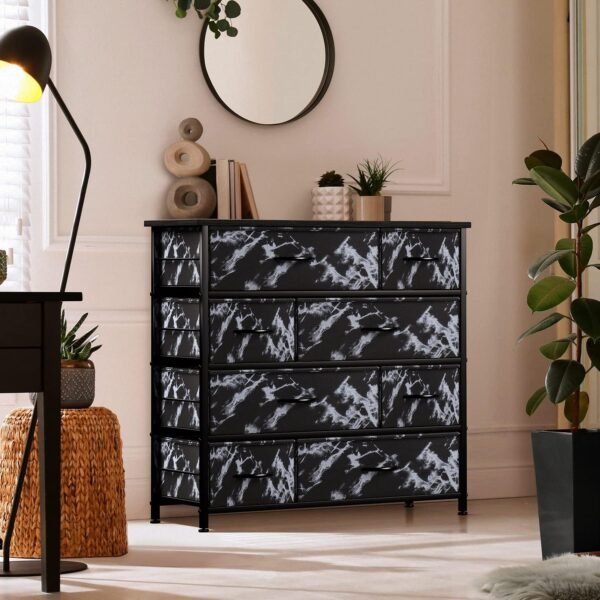 Sorbus Dresser for Bedroom with 8 Drawers - Tall Chest Storage Tower Unit, for Closet, Hallway, Nursery, Entryway Organization - Steel Frame, Wood Top (Marble Black – Black Frame) - Image 2