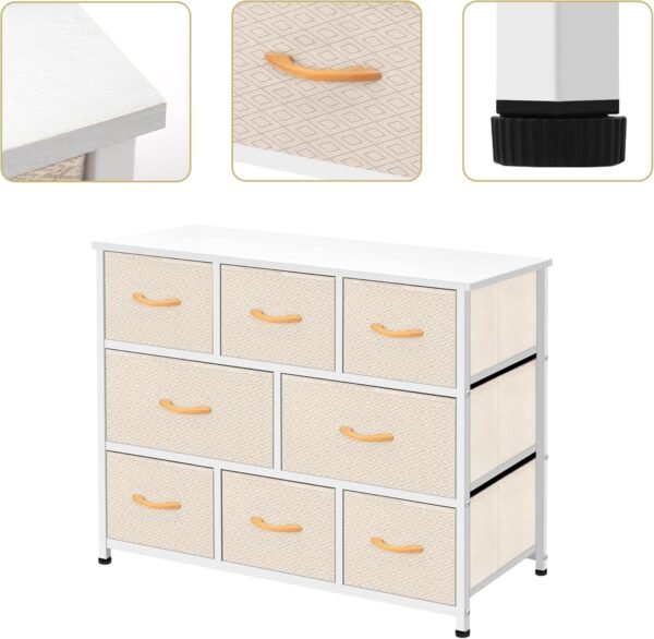 AZL1 Life Concept Extra Wide Organizer 8-Drawer Closet Shelves, Dressers Storage Chest for Bedroom, Living Room, Hallway & Nursery with Easy Pull Fabric Bins Wood Top, Ivory - Image 5