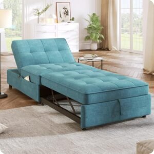 Convertible Sofa Chair Bed, 4-in-1 Armless Sleeper Folding Ottoman Sofa Bed with Adjustable Backrest, Pocket and USB Port for Small Room Apartment,Living Room,Bedroom (Teal)