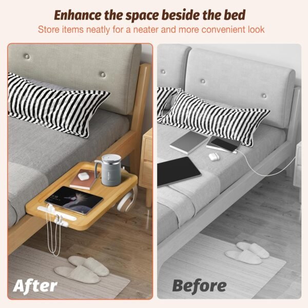 Bedside Shelf for Bunk Bed - Dorm Bed Shelf with Cup Holder, Night Light Socket, and Hook Versatile Bed Shelf for Dorm Room Essentials, Loft Nightstand, and Dorm Bed Storage Solution - Image 8