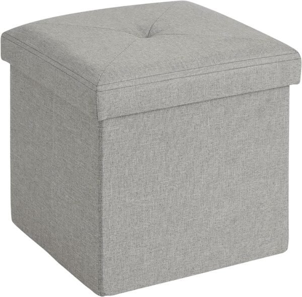 VECELO Storage Ottoman, 11.8'' Folding Footstools, Multipurpose Foot Rest Stool, Foldable Linen Fabric Ottomans, Small Square Ottoman Cube for Living Room/Bed Room/Dorm, Grey
