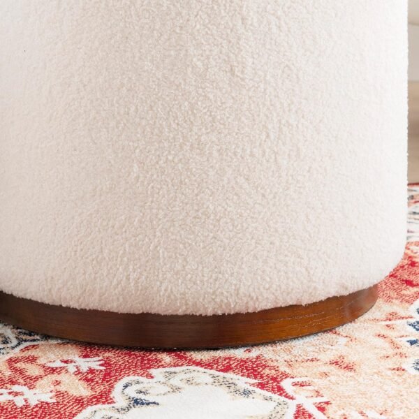 Linon Lexington Natural Sherpa Round Storage Ottoman with Wood Accent - Image 7