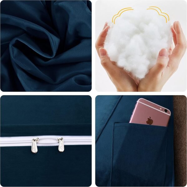 WOWMAX Multifunctional Upholstered Headboard Pillow Twin, Button Tufted Headboard Pillows, Portable Dorm Room Fabric Head Board Removable and Washable Velvet (100% Cotton) Deep Blue - Image 4