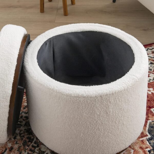 Linon Lexington Natural Sherpa Round Storage Ottoman with Wood Accent - Image 6