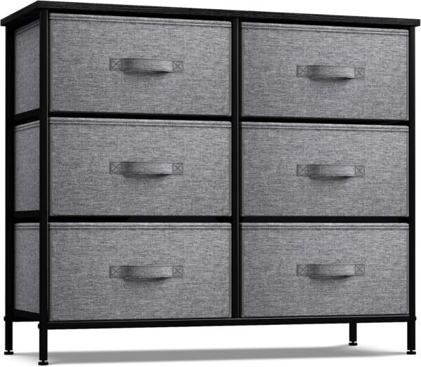 Sorbus Dresser with 6 Drawers - Chest Organizer Unit with Steel Frame Wood Top & Handle Easy Pull Fabric Bins for Clothes - Storage Furniture for Bedroom, Hallway, Living Room, Nursery & Closet