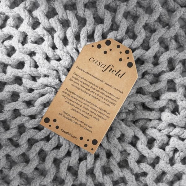 Casafield Round Pouf Ottoman, Light Gray - 20" Diameter x 14.5" High Cotton Knit Foot Stool - Boho Floor Pouffe for Living Room, Bedroom, Home Office - Image 6