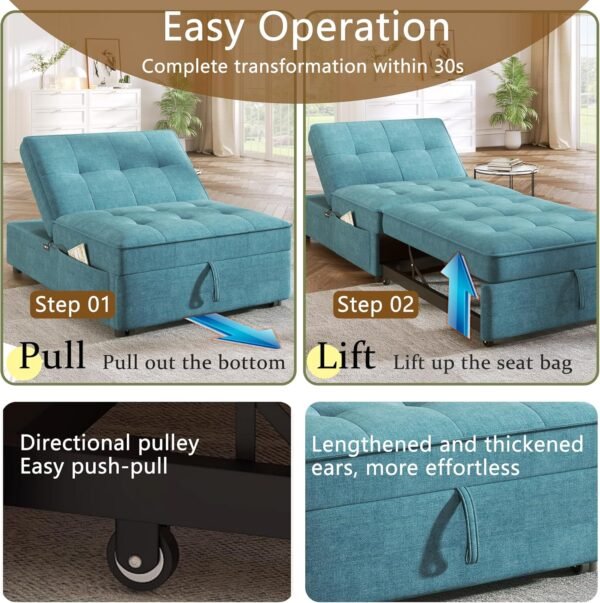 Convertible Sofa Chair Bed, 4-in-1 Armless Sleeper Folding Ottoman Sofa Bed with Adjustable Backrest, Pocket and USB Port for Small Room Apartment,Living Room,Bedroom (Teal) - Image 2
