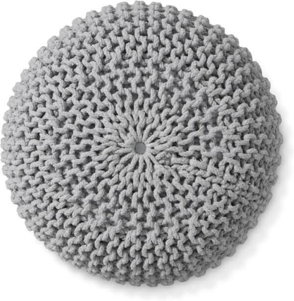 Casafield Round Pouf Ottoman, Light Gray - 20" Diameter x 14.5" High Cotton Knit Foot Stool - Boho Floor Pouffe for Living Room, Bedroom, Home Office - Image 5