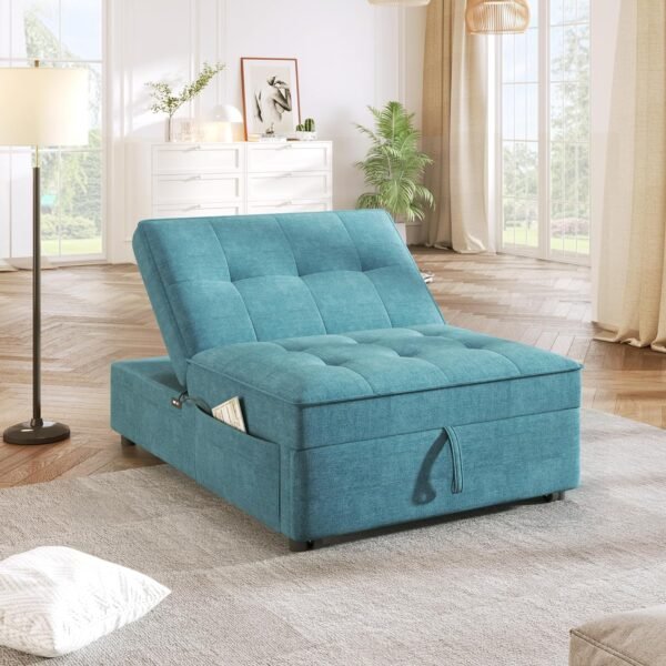 Convertible Sofa Chair Bed, 4-in-1 Armless Sleeper Folding Ottoman Sofa Bed with Adjustable Backrest, Pocket and USB Port for Small Room Apartment,Living Room,Bedroom (Teal) - Image 7