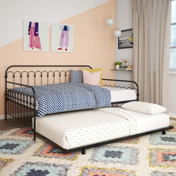 Novogratz Bright Pop Full Metal Daybed with Twin Trundle Bed, Black - Image 3