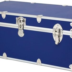 Rhino Trunk & Case Large Essential College Trunk with Wheels – Secure Dorm Storage Chest – Ideal Footlocker for Students – Strong Trunks with 1000+ Pound Sitting Capacity 32″x18″x14″ (Royal Blue)