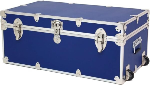 Rhino Trunk & Case Large Essential College Trunk with Wheels - Secure Dorm Storage Chest - Ideal Footlocker for Students - Strong Trunks with 1000+ Pound Sitting Capacity 32"x18"x14" (Royal Blue)