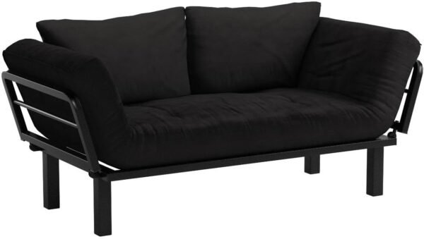 Best Futon Lounger Sit Lounge Sleep Smaller Size Furniture is Perfect for College Dorm Bedroom Studio Apartment Guest Room Covered Patio Porch. Key Kitty Key Chain Included. (Black)