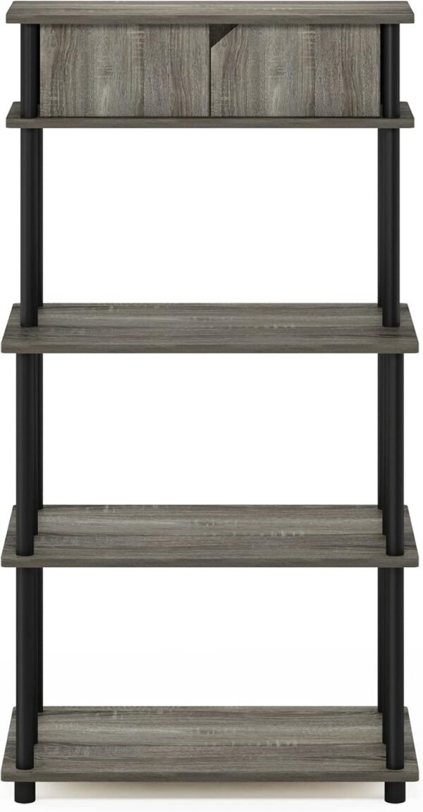 Furinno Turn-N-Tube Toolless Storage Shelf with Top Cabinet, French Oak Grey/Black - Image 6