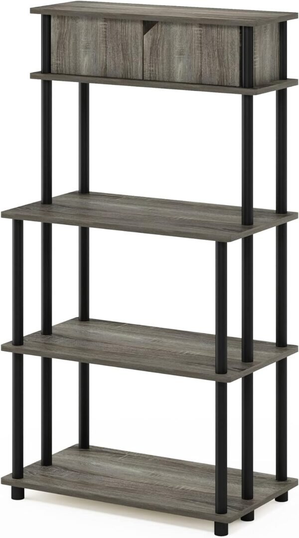 Furinno Turn-N-Tube Toolless Storage Shelf with Top Cabinet, French Oak Grey/Black