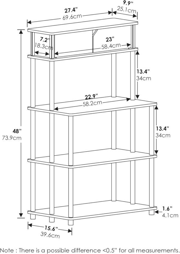 Furinno Turn-N-Tube Toolless Storage Shelf with Top Cabinet, French Oak Grey/Black - Image 2