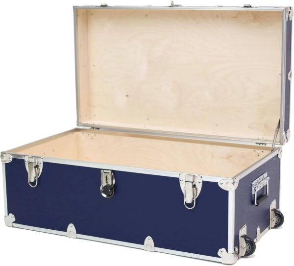 Rhino Trunk & Case Large Essential College Trunk with Wheels - Secure Dorm Storage Chest - Ideal Footlocker for Students - Strong Trunks with 1000+ Pound Sitting Capacity 32"x18"x14" (Royal Blue) - Image 3